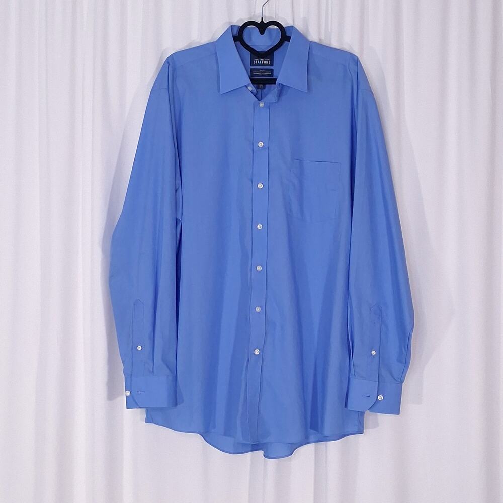 Stafford Men’s 17.5 36-37  Blue Easy-Care Broadcloth Long Sleeve Dress Shirt